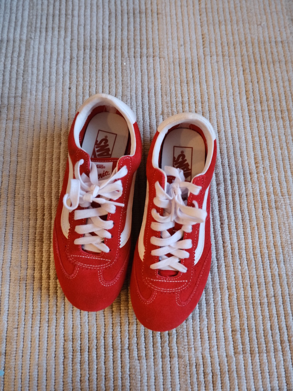 Vans Red and White Suede Low-Top Sneakers